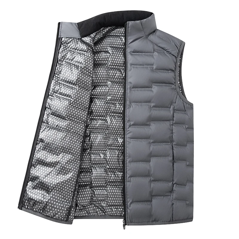 

White Duck Down Vest Autumn and Winter Graphene Self Heating Vest Men's Stand Up Collar Warm Down Vest Jacket Large Down Vest