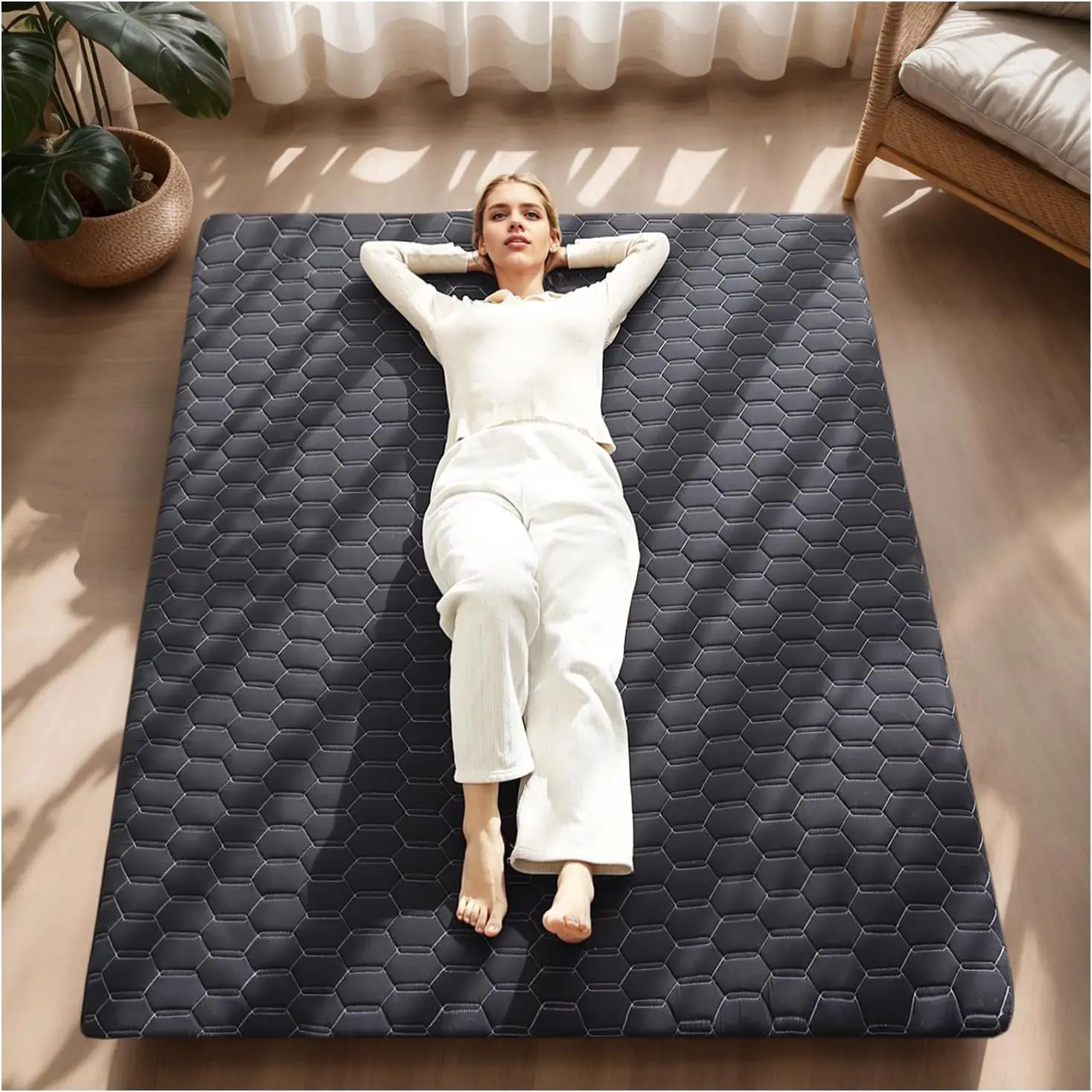 

Japanese Futon Mattr Twin Size – Thi Floor Sleeping Pad, Foldable Tatami Mat With Straps And Storage Bag, Portable Floor Bed