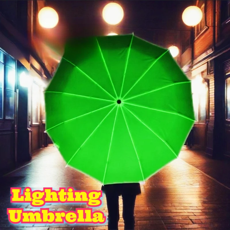 

Auto Fold Glow Dark Umbrella Strong Windproof Night Walking Safety Light Unbreakable Student Commuter Portable Rain Gear Durable