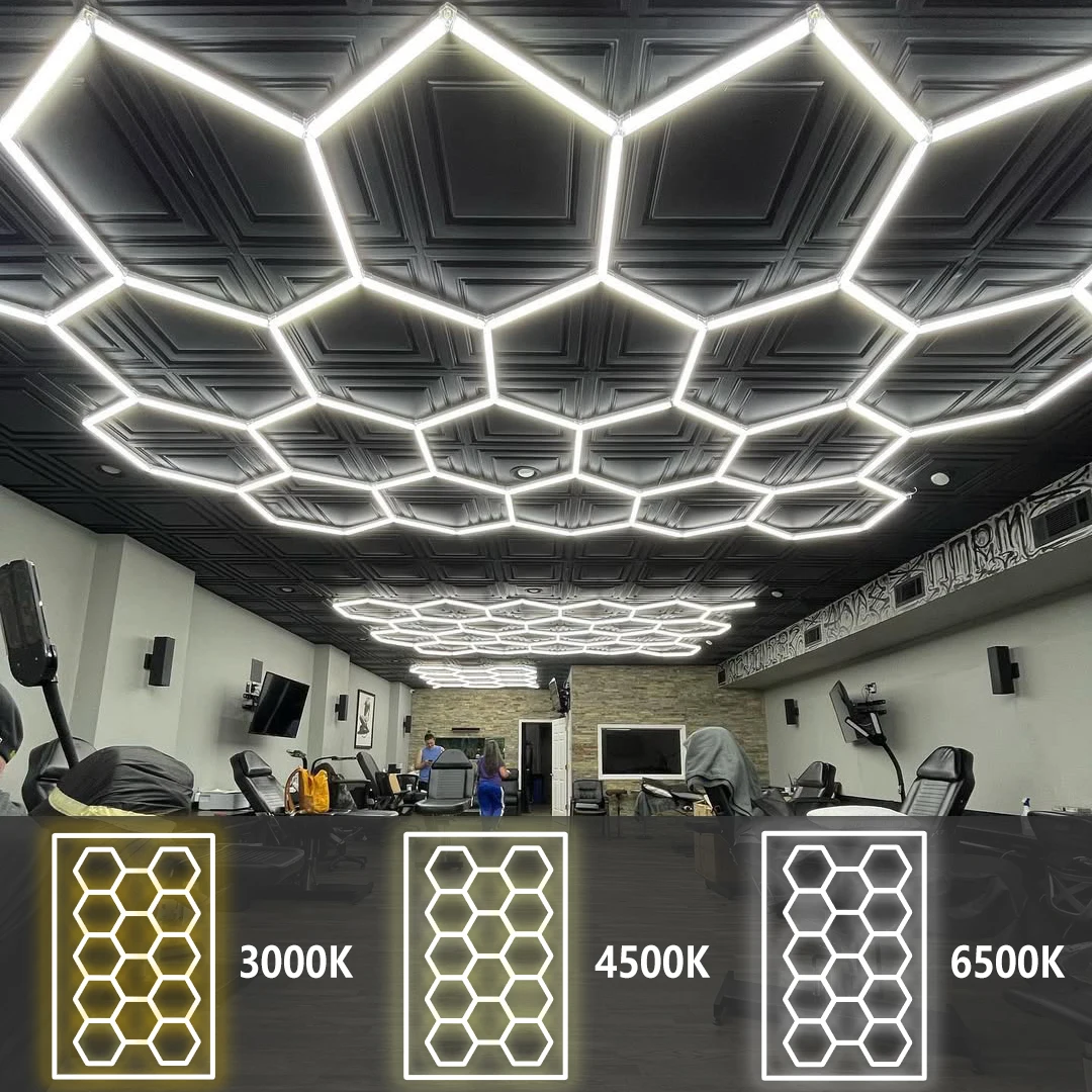 マルチガレージライト-六角形led-3000k-4500k-6500k-高効率ハニカム天井ランプ-家庭用ジム-理髪店-ワークショップ-スタジオ用