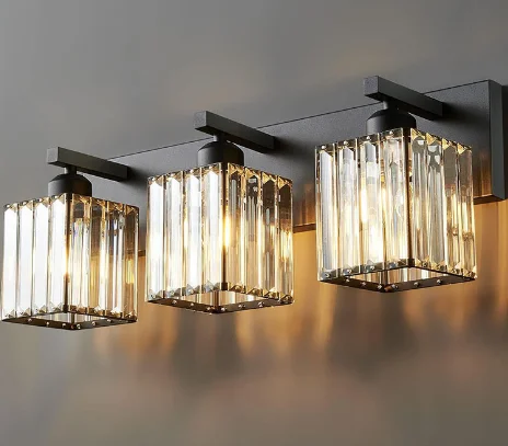 Bathroom Crystal Round Vanity Lights 3 Lamp Crystal Brass Bathroom Vanity Lighting Fixtures Gold Over with Mirror Switch Control