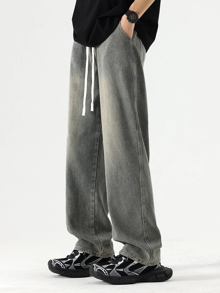 

Мужские джинсы в американском ретро-стиле, летняя новинка, модные, приталенные, длинные, свободные, повседневные брюки на шнурке, молодежные, прямые джинсы-трубы