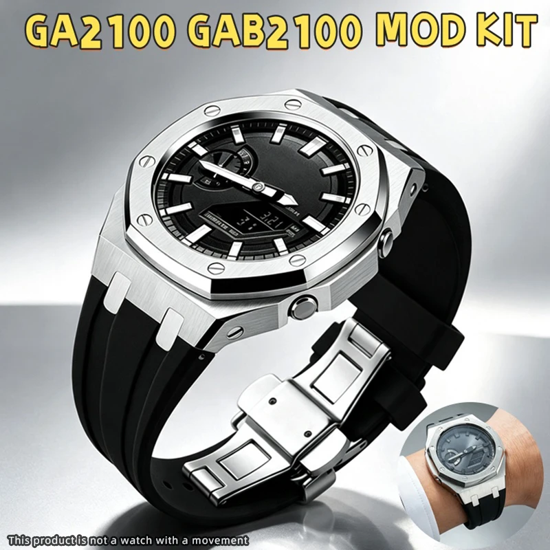 5th Gen Metal Watch Case Kit For G-SHOCK Casio GA2100 GA-2100 GAB2100 Royal Oak Style Bezel Rubber Strap Replacement Mod Parts