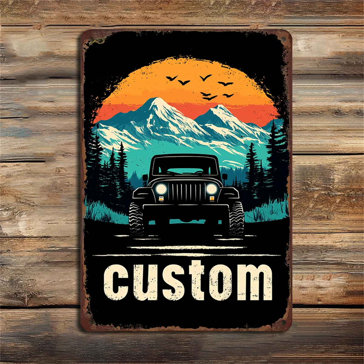 1PC Vintage Night Car Metal Tin Wall Art Abstract Iron Painting Antique Plaque for Garage & Wilderness Decor 8x12 Inches