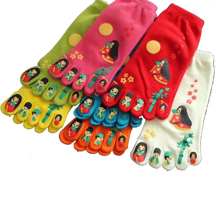 5 Pairs Women's Five Finger Socks Cartoon Printing Breathable Cotton 5 Toe Socks Women Socks Free Shipping