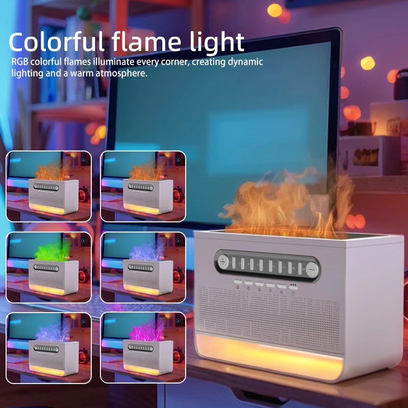 

New Portable White Noise Sleep Aid Bluetooth Speaker 3D Simulation Flame Aromatherapy Humidifier Bedside Nightlight Music Player
