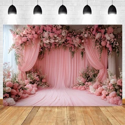 Flower Wall Wedding Photography Backdrop Rose Floral Curtains Bridal Shower Baby Shower Artistic Portrait Background Photo Props