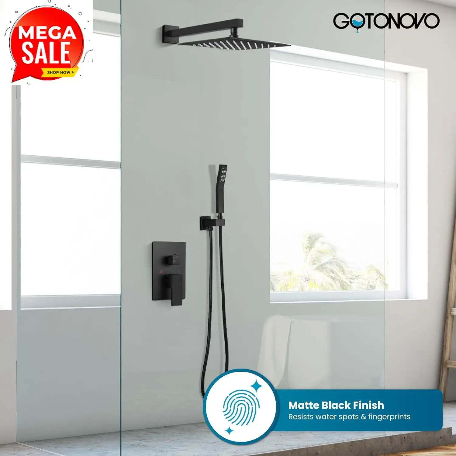 

Sale price Rainfall Bathroom Shower System Rain Shower Head and Handle Set Wall Mounted Shower Complete Combo