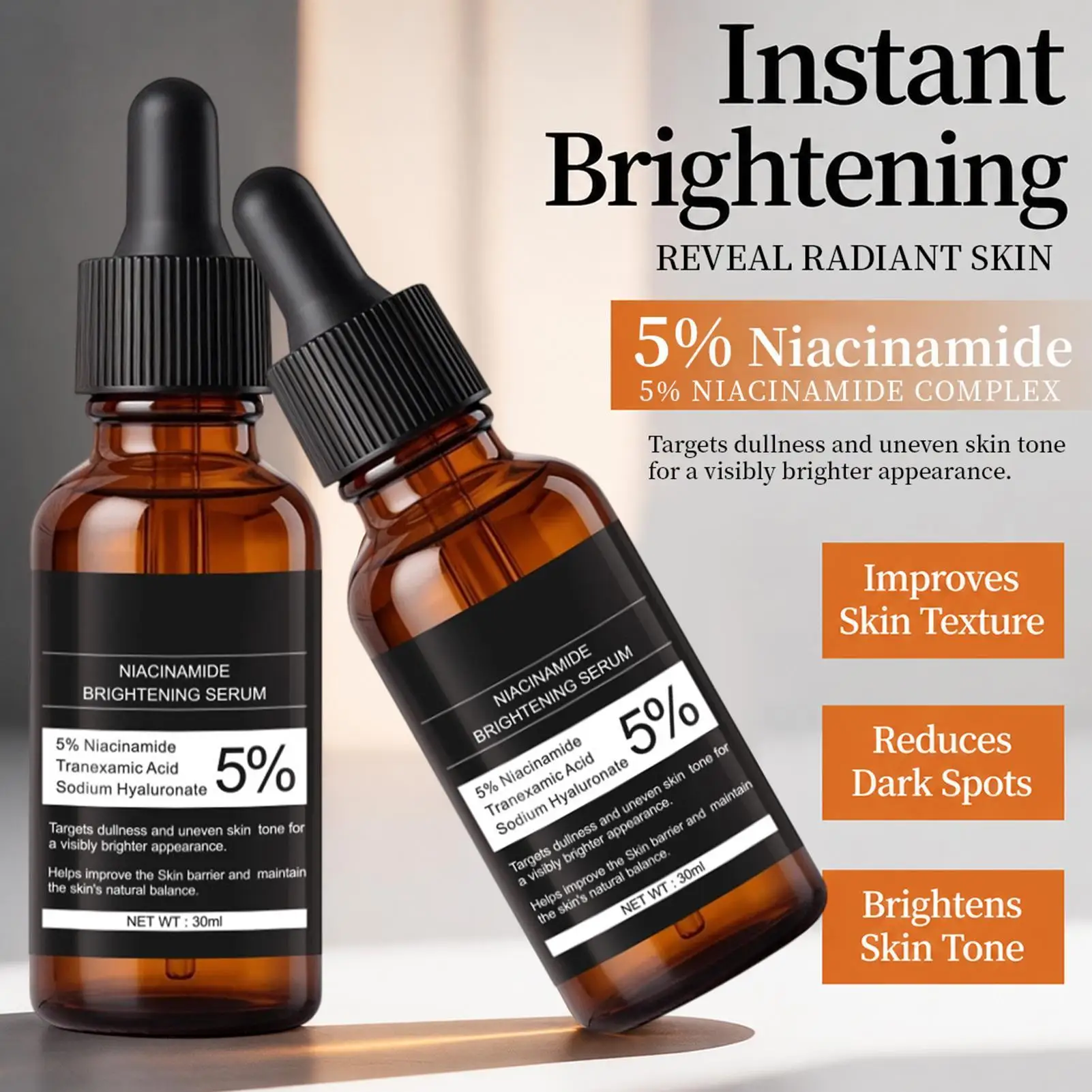 Sérum Iluminador de Niacinamida, Uniformiza o Tom da Pele, Reduz Manchas Escuras, Hidratante e Iluminador, Líquido para Cuidados com a Pele, Sérum Emb
