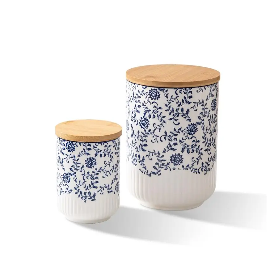 

Sets for the Kitchen 2 Pcs 74 18 oz Ceramic Kitchen Containers for Countertop with Airtight Wood Lids Flour and Sugar Containers