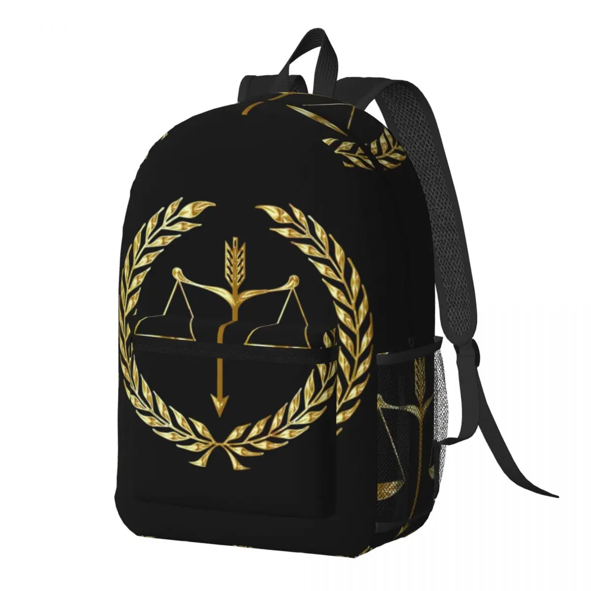 

Gold Scales Of Justice Law Logo Backpack Daypack Large Capacity Children BookBag School Bag Shoulder Bags for Men Women