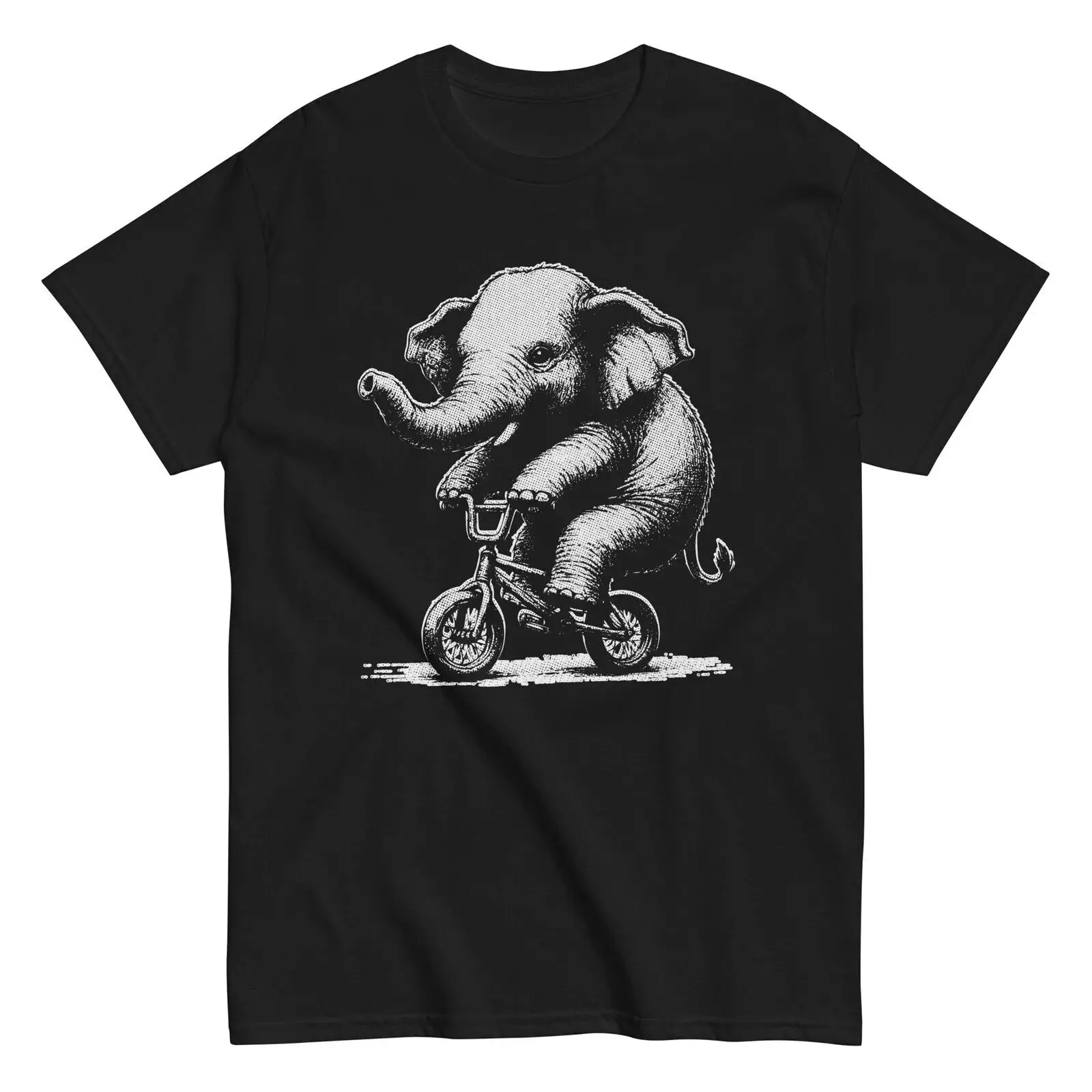 

Elephant Riding Bicycle Retro Style T-Shirt Graphic Novelty Elephant Gift Tee