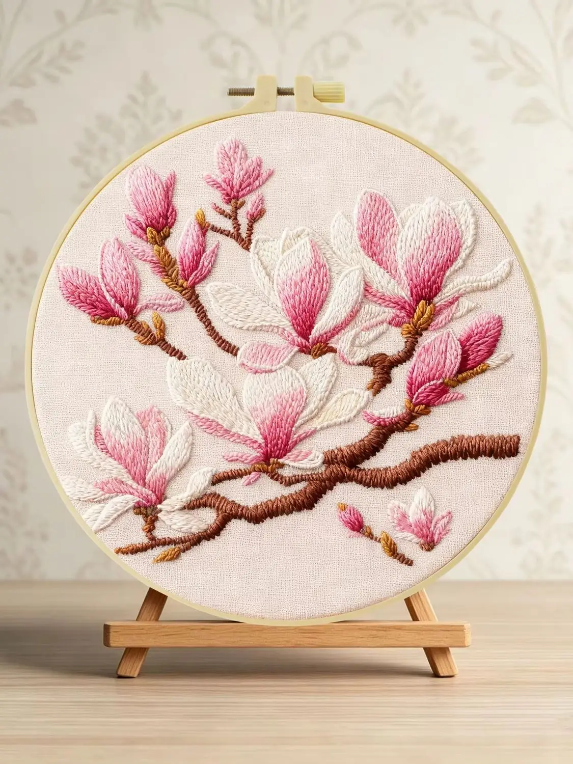 Rosa Magnolienblüten 1 Stück DIY Stickerei-Material-Set für Anfänger Stickerei-Starter-Kit Kreuzstich-Kunst als Geschenk Nadelarbeit – Detail 1