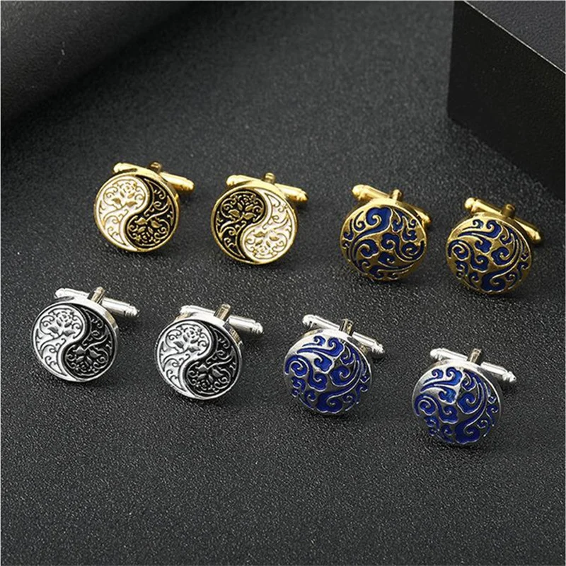 1Pair Fashion Tai Chi Jewelry Men's Cufflinks Round Shaped Wedding Party Cufflink French Shirt Cuff Buttons Boyfriends Gift 2025
