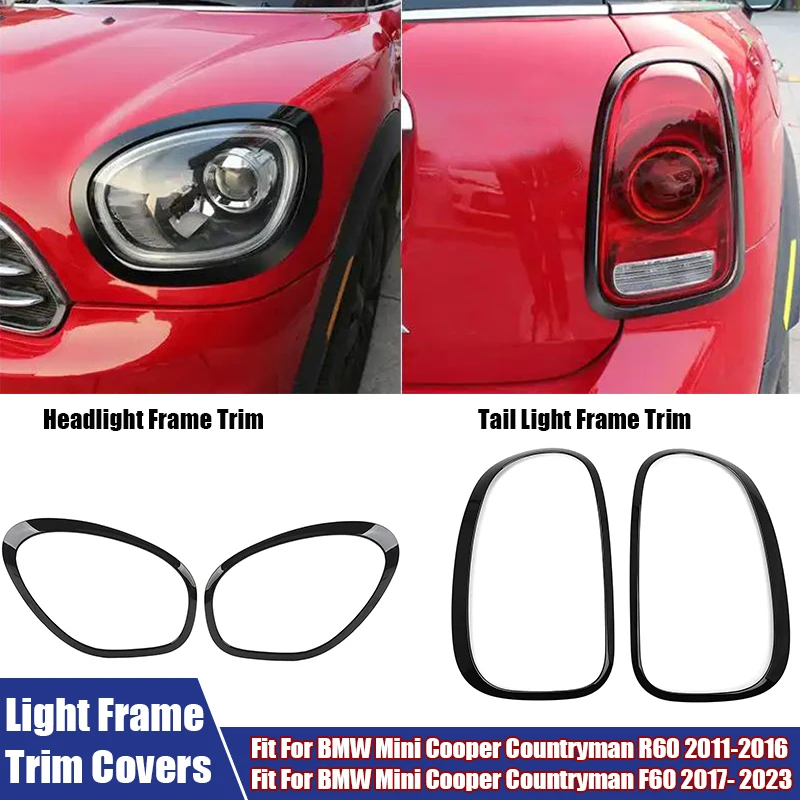 2Pcs Front Rear Car Light Trim Ring Chrome Black Headlight Tail Light Outer Frame Fit For BMW Mini R60 2011-2016 / R60 2011-2016