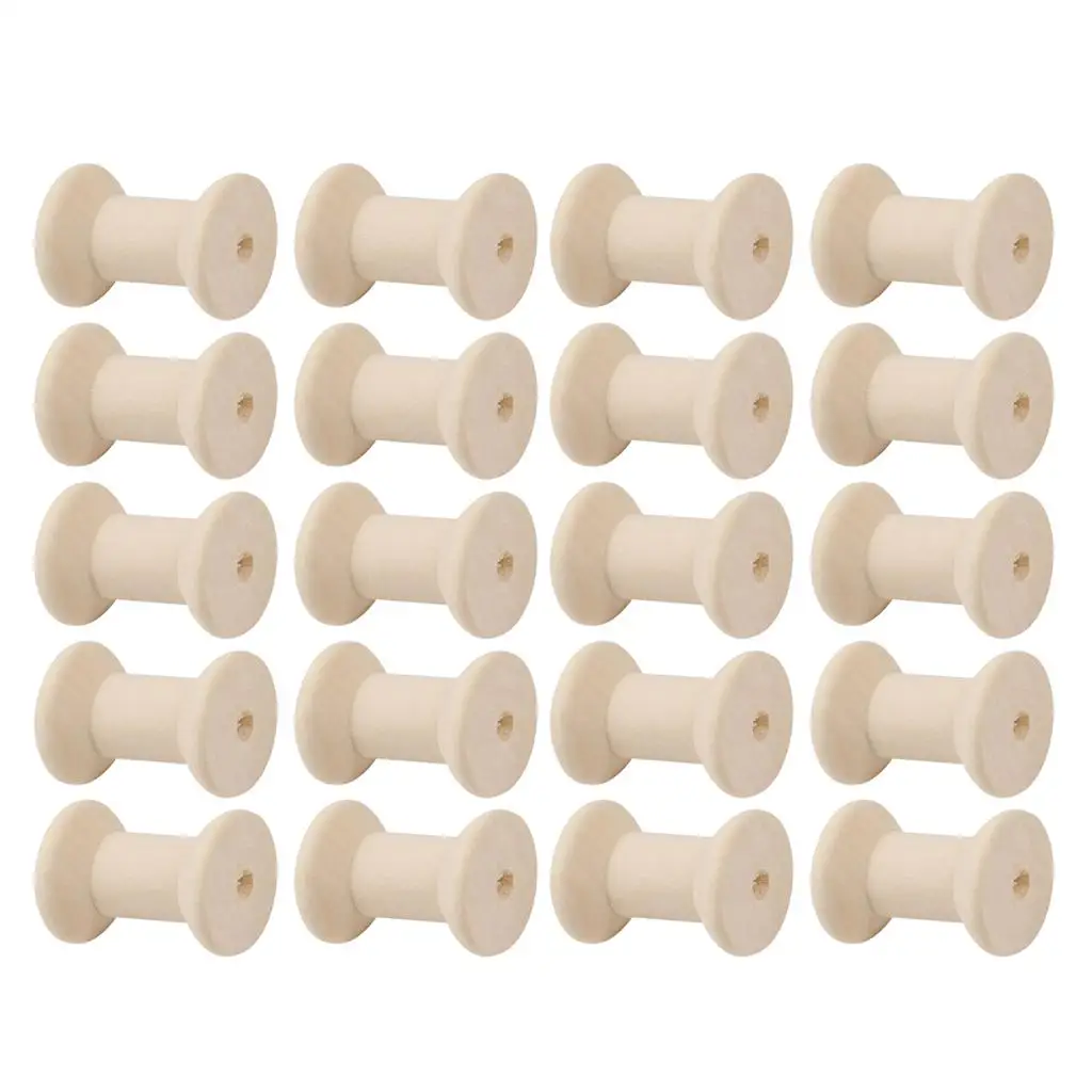 20pcs Wooden Bobbins Spools Reels Empty Sewing Embroidery Ribbon Yarn Floss