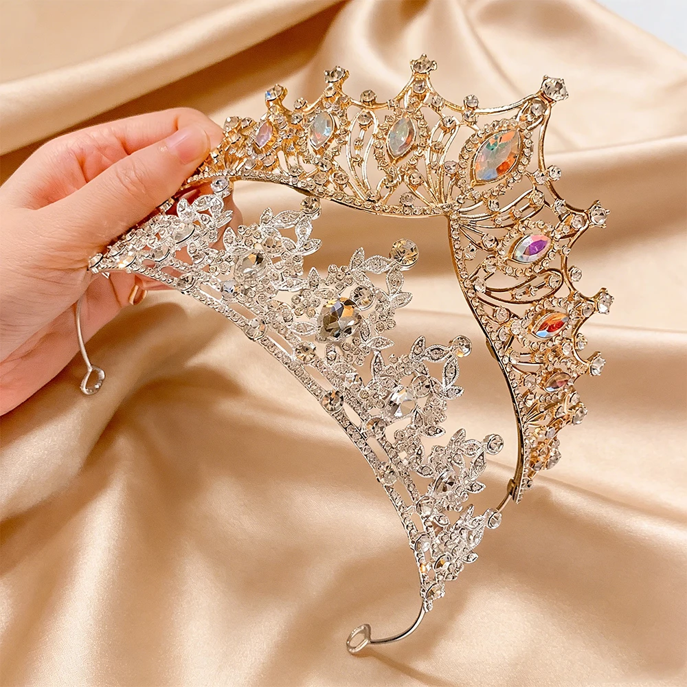 2Pcs Fashion Vintage Baroque Gold Tiara Set AB Clear Rhinestone Crowns Luxurious Bridal Headwear Weddings Proms Pageants view 6