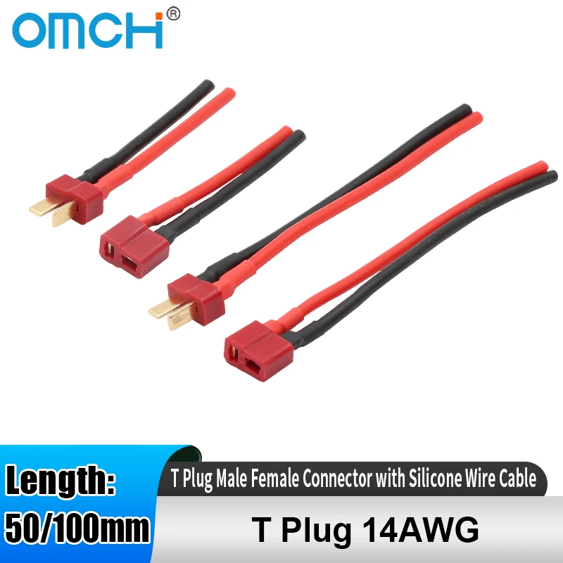 

OMCH 50/100mm T Plug Male Female Connector with 14AWG Silicone Wire Cable for RC Drone Quadcopter Car Boat Lipo Battery ESC