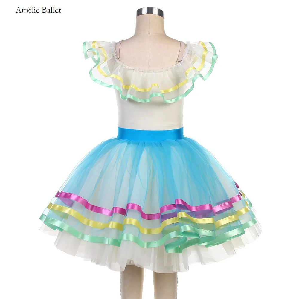 24010 Off the Shoulder Ivory Spandex Top Bodice with Orange & Ivory Tulle Kid Ballet Tutu Small Dance Costumes