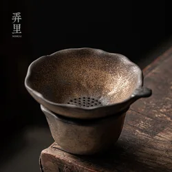 Gilding Tea Filter Group Vintage Ceramic Tea Fragment Filter Lotus Shape Tea Strainer Kung Fu Tea Utensils Tea Accessories
