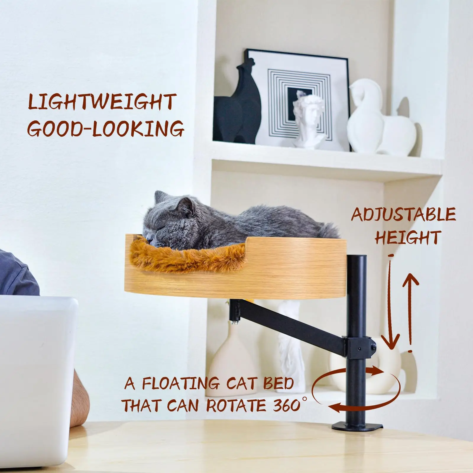 Amaca per gatti in legno massello, scrivania, altezza regolabile, elegante, con ciotola in legno, durevole