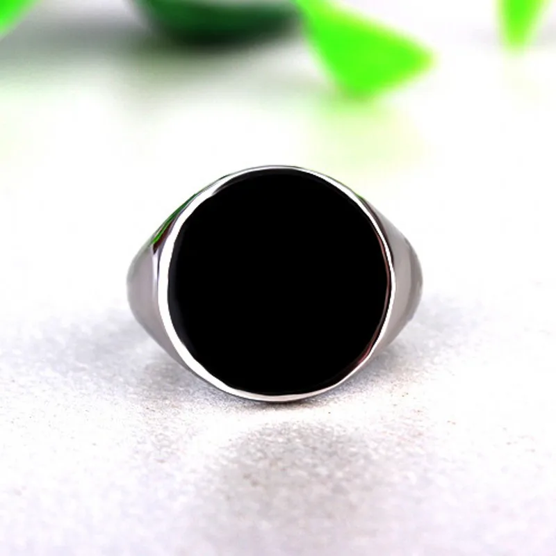 Genuine S925 Sterling Silver Ring for Men Women New Fashion Round Black Cystal Glue Pure Argentum Simple Punk Jewelry