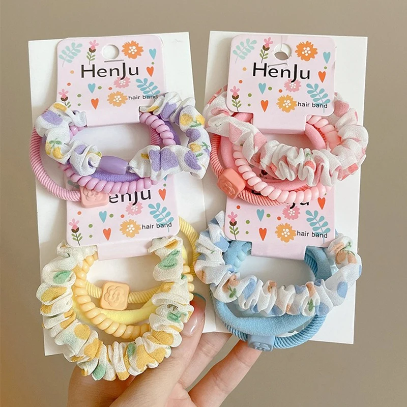 4Pcs/set Candy Braided Twist Elastic Hair Band for Girls Ponytail Holder Bow Scrunchie Hair Ties Rubber Headband Accessories