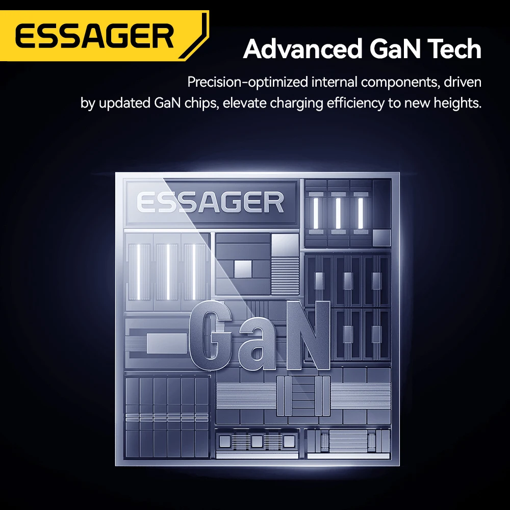 เครื่องชาร์จ Essager Ultra Thin 65W GaN Pro สำหรับเดินทาง รองรับ Quick Charge 4.0 และ PD3.0 แบบพกพา ช่องเสียบ Type C สำหรับ iPhone Samsung Macbook และแล็ปท็อป