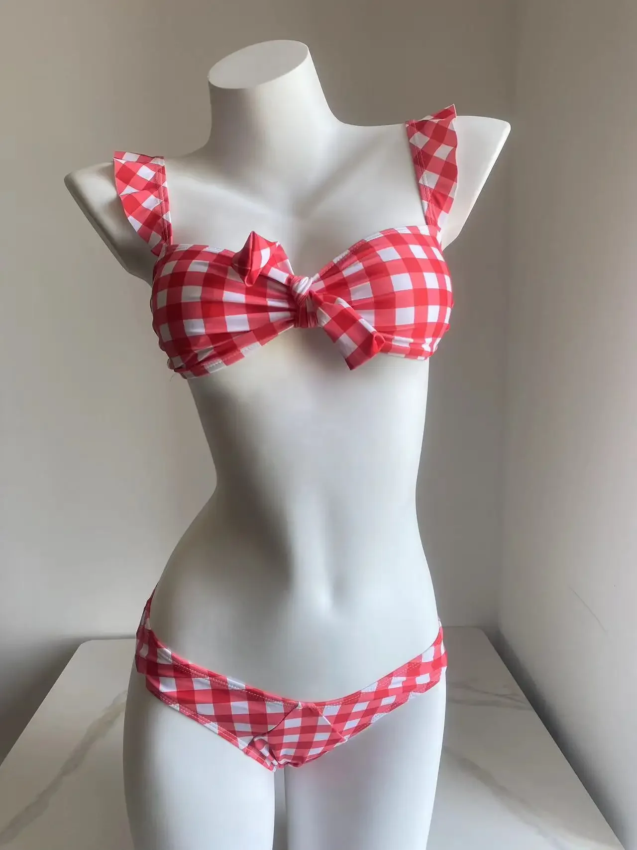 

Korea Ruffle Bikinis Sexy Swimwear Bikini Set Cute Swimsuit Women Plaid Swimwear 2024 Bathsuit New Two Piece Suit