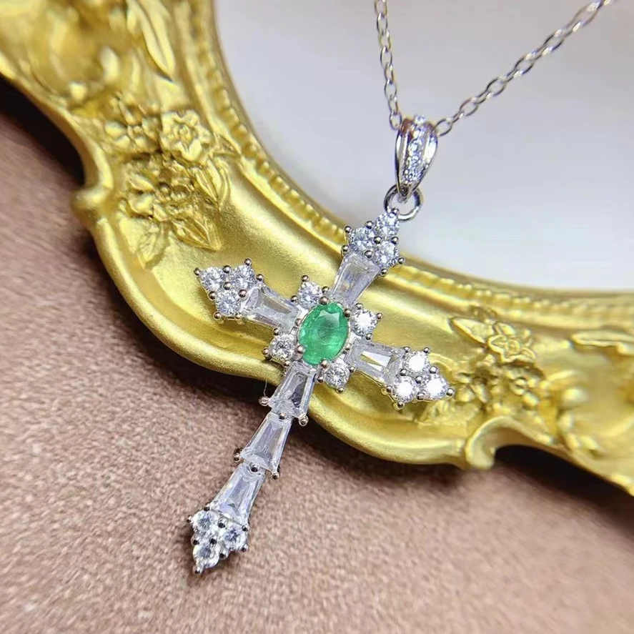 

Vintage Emerald Necklace Pendant for Party 3mm*5mm 0.2ct Natural Emerald Pendant with 3 Layers 18K Gold Plated