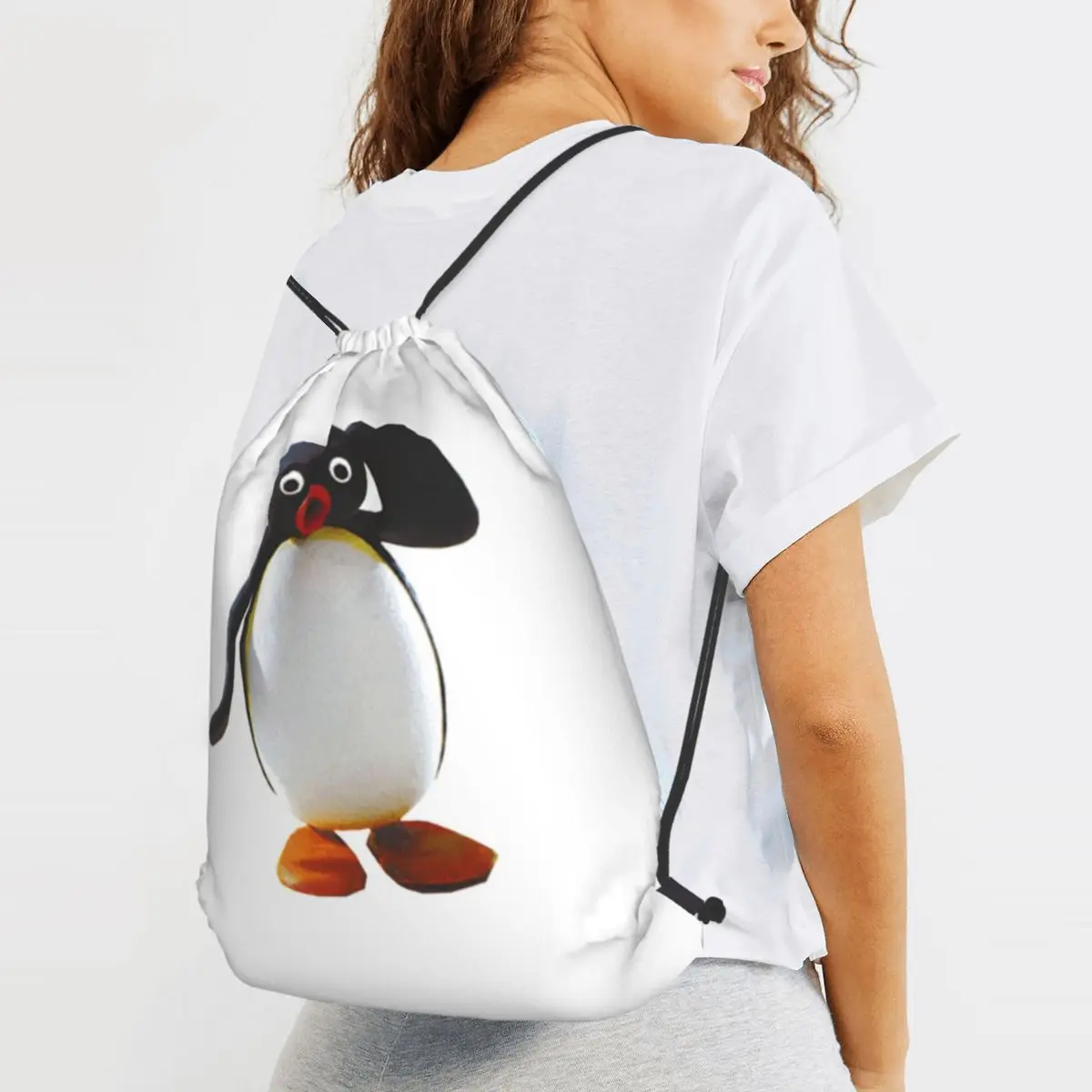 

Pingu Backpacks Portable Drawstring Bundle Pocket Sports Bag Book Bags for Man Woman Students