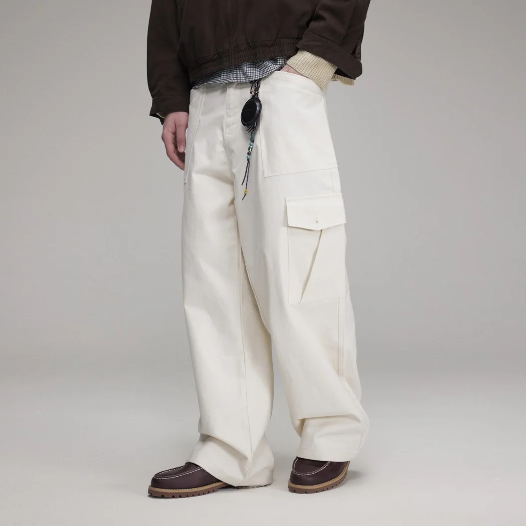 

Japanese Retro Casual Overalls Pant Men Streetwear Loose Wide Legs Big Pockets Cargo Pants Cityboy Baggy Trousers