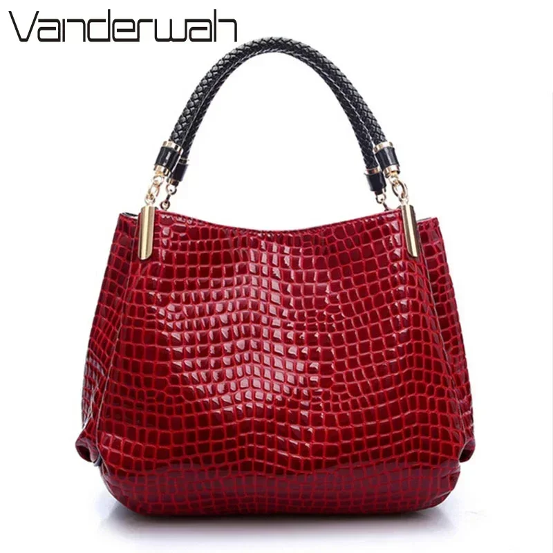 Hot Crocodile Pattern Luxury Handbags Women Bags Designer 2024 Winter PU Leather Top-handle Bags Woven Handle Ladies Casual Tote