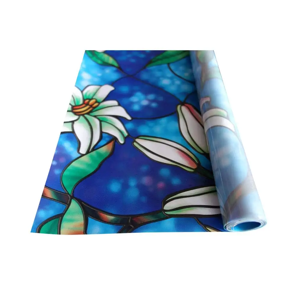 Pvc Painted Orchid Pattern Electrostatic Glass  Film Colorful Printing Glue-free Window Sticker Protection Seamless Window Stick