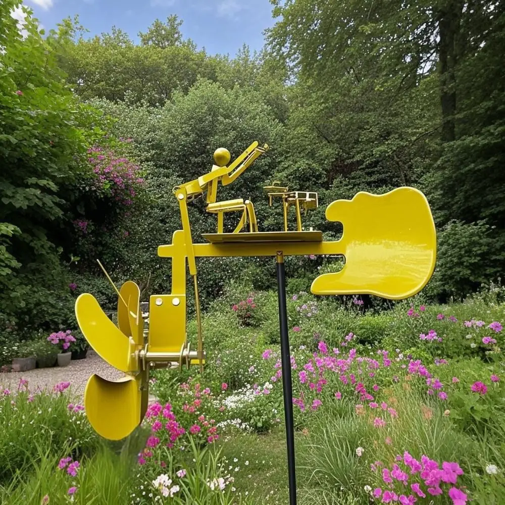 

Creative Handmade Metal Drummer Windmill Funny Movement Metal Wind Spinner Durable Vintage Style Wind-Powered Sculpture