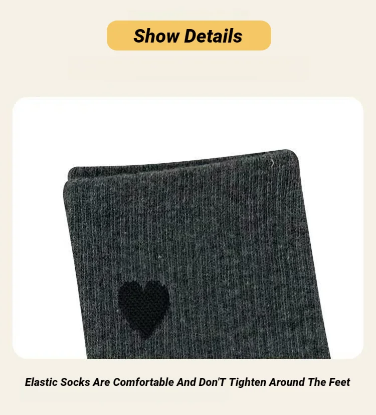 5/10 Paar Damen-Socken mit herzförmigem Muster, mittellange Socken, modischer Druck, weich, bequem, schweißabsorbierend, atmungsaktiv – Detail 4