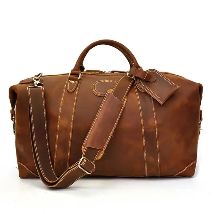 Vintage Leather Duffle Bag | Weekender Travel Bag for Men Women | Classic Style Casual Tote