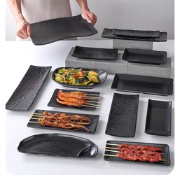 Melamine Imitation Porcelain Tableware, Japanese Frosted Black Plate, Barbecue, Sushi Appetizer, Decorative Kitchen Utensils