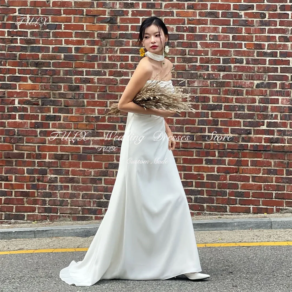 

TULX Elegant Ivory Wedding Photo Shoot Dress Strapless Pleat Satin Korea Bridal Gowns Floor Length Corset 웨딩드레스 Customized 2025