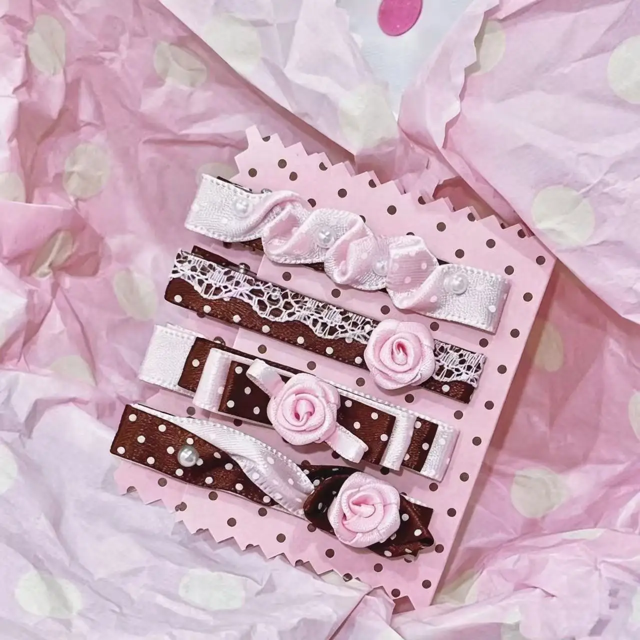 Korean Sweet Ins Pink Brown Polka Dot Rose Early Childhood Accessories Hair Accessories Retro Niche Japanese Hair Clip Cute Gift