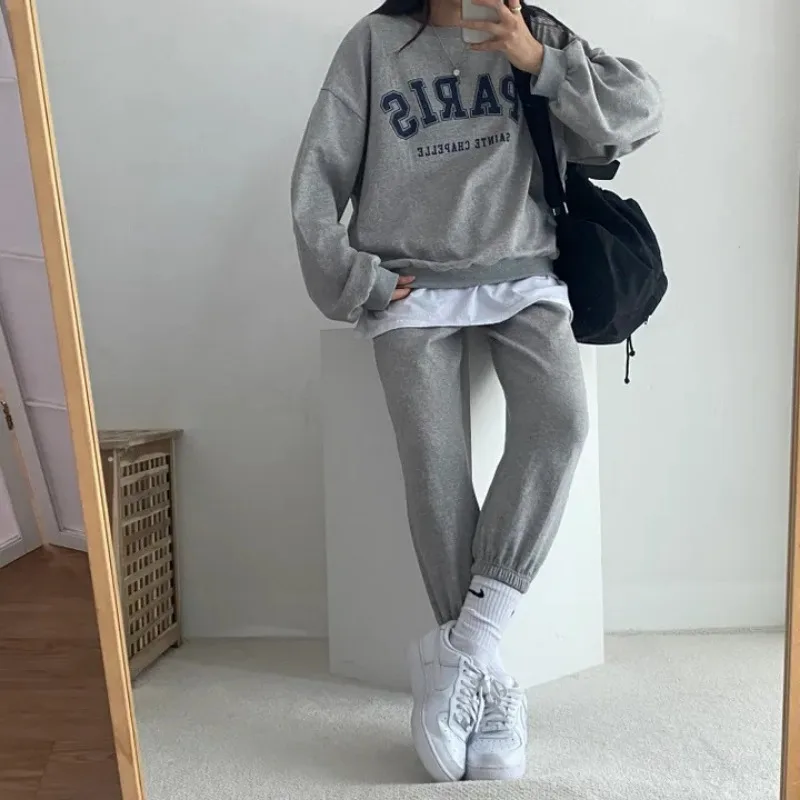 2024 Women\'s Tracksuit Casual Long Sleeve Sport Suits Autumn Warm Paris Letter Printed Sweatshirts + Pants Fleece Two Piece Sets