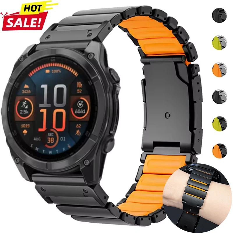 Titan+Silikon-Armband für Garmin-Uhren Fenix 8 7X 6X Pro Tactix 7 EPIX Pro 51mm QuickFit Metall-Armband Enduro3 2X Instinct 3 50mm