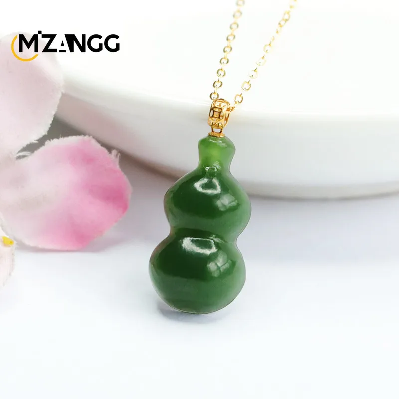 Natural Hetian Jade Pendant Jasper 18k Gold Inlaid Gourd Necklace Luxury Fashion Women's Jewelry Holiday Party Gifts