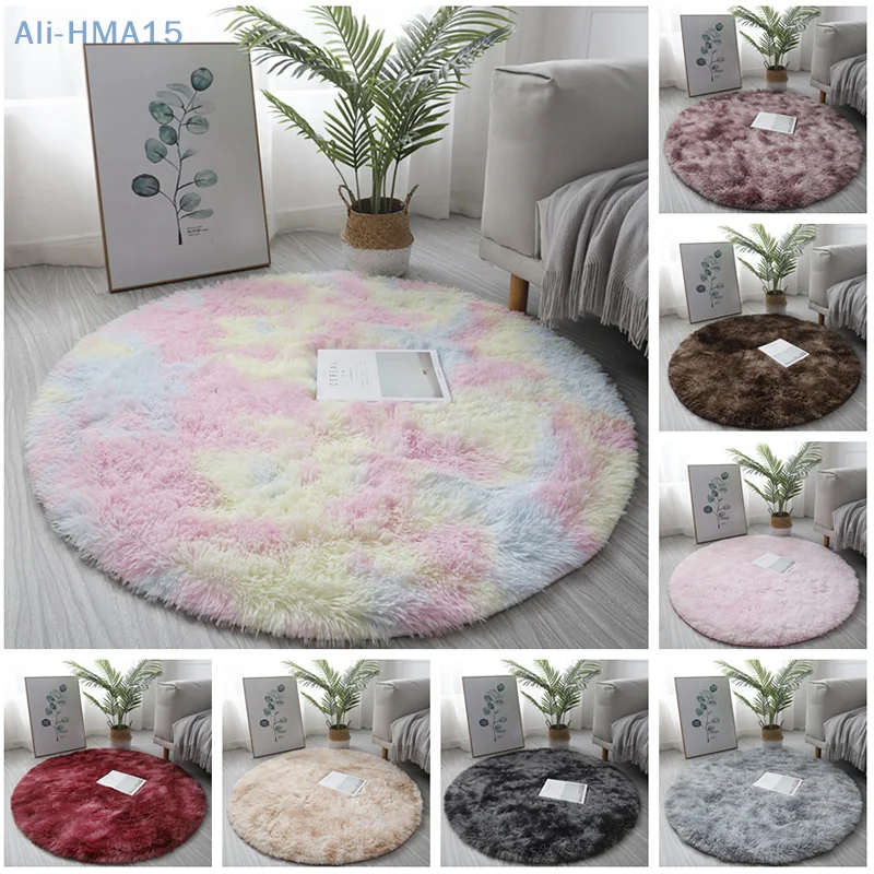 Round Soft Faux Sheepskin Fur Area Rugs For Bedroom Living Room Floor Shaggy Plush Carpet White Home Mat Rug Bedside