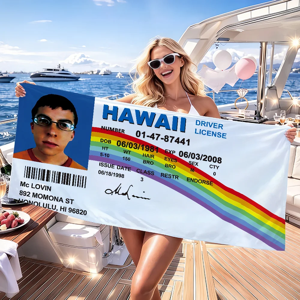 McLovin ID Creativity Towel Quick Dry Absorbent Beach Towel for Sports, Fitness, Swimming and Outdoor Activities