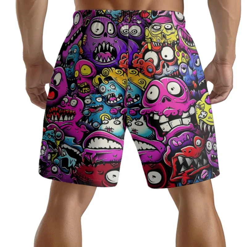 Strange Monsters Print pantaloncini in vita con coulisse in poliestere da uomo Quick Dry pantaloncini da spiaggia traspiranti pantaloncini sportivi Casual