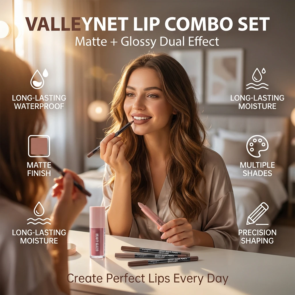 5 قطعة مجموعة كومبو الشفاه النهائية ماتي أحمر الشفاه السائل بطانة الشفاه + زيت ملمع الشفاه طويلة الأمد مقاوم للماء مجموعة الشفاه عارية الشفاه كومبو #2