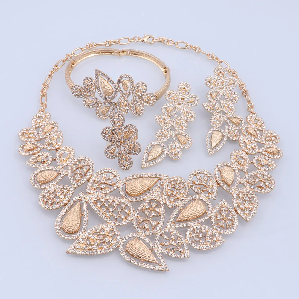CYNTHIA Gold color Jewelry Sets for Women Necklace Earrings Bracelet Ring Set Women African Beads Indian Bridal Jewelry Sets