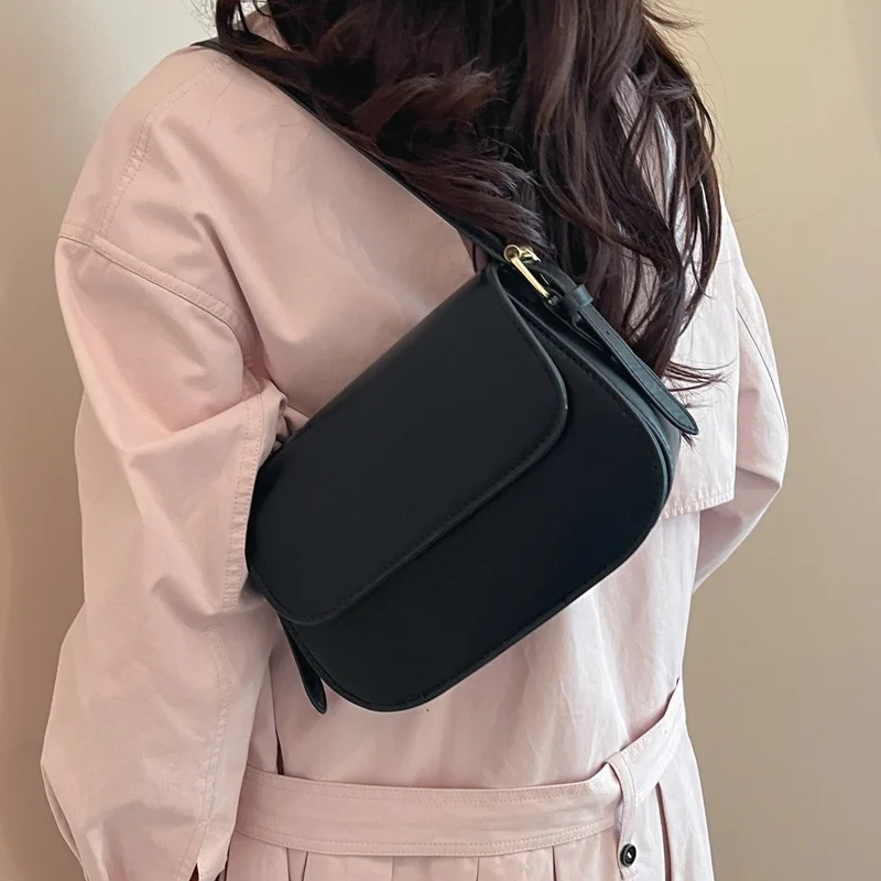 women's bag pu Retro Small Saddle underarm bags for woman lady Versatile Crossbody commuter Solid Rectangle shoulder phone bag