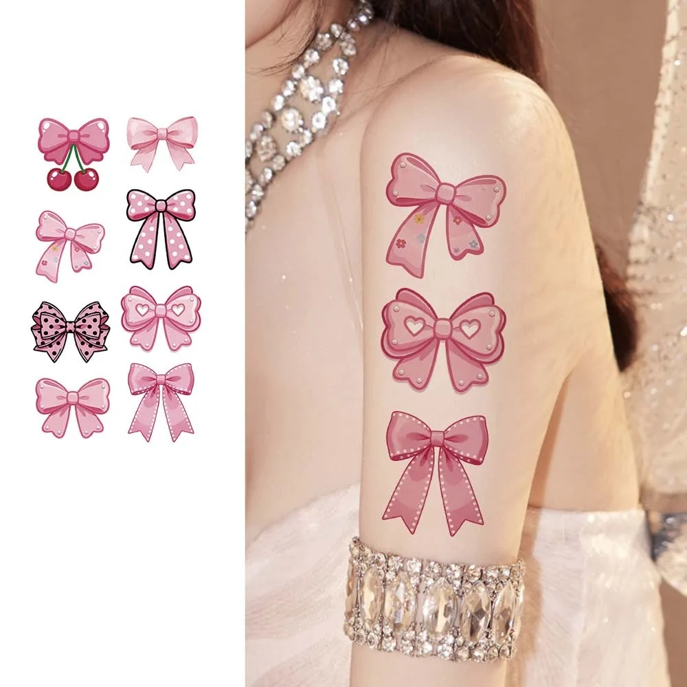 Arm Leg Facial Art Colorful Bow Tattoo Stickers Pink Bowknot Ribbon Love Heart Face Temporary Tattoos Waterproof Disposable